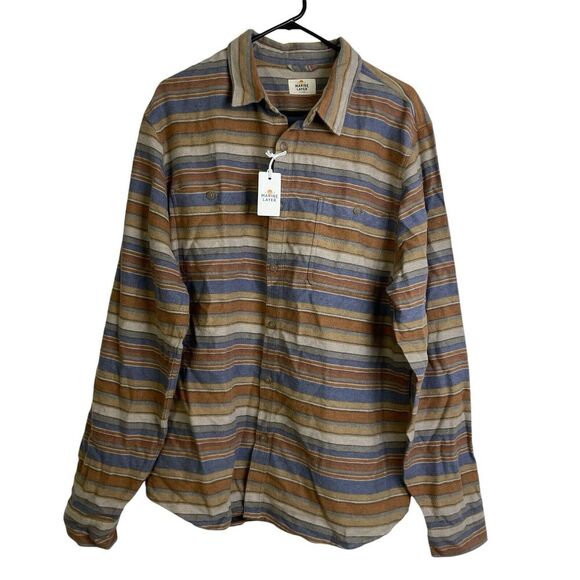 Marine Layer Maddox Flannel Overshirt Large Mens Baja Stripe Shacket Outdoor NWT - Picture 1 of 11